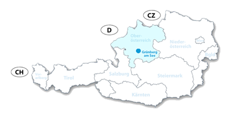Grünberg am See im Salzkammergut - Karte zur Lage in Österreich