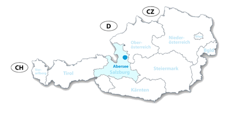 Abersee am Wolfgangsee im Salzkammergut - Karte zur Lage in Österreich